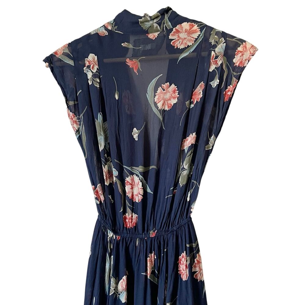 Reformation Navy Floral Midi Dress with Pink & Green Blooms - Picture 6 of 12